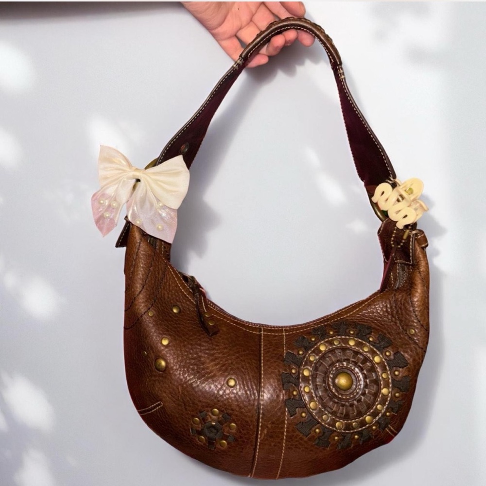 Coach Brown Hobo Bag with Bow and Stud Accents